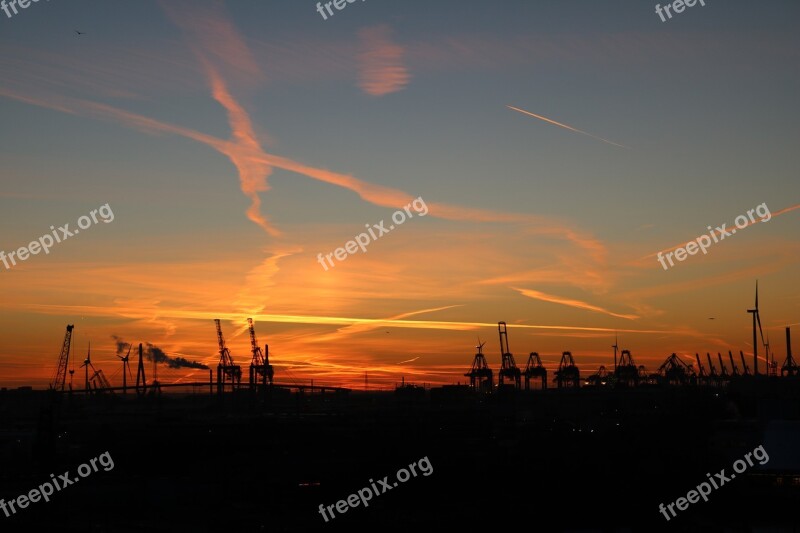 Landscape Format Hamburg Port Cranes Evening