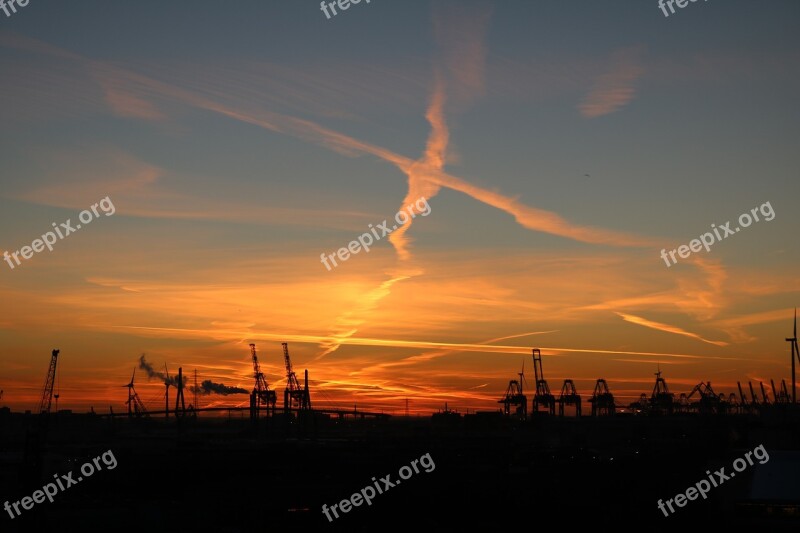 Landscape Format Hamburg Port Cranes Evening