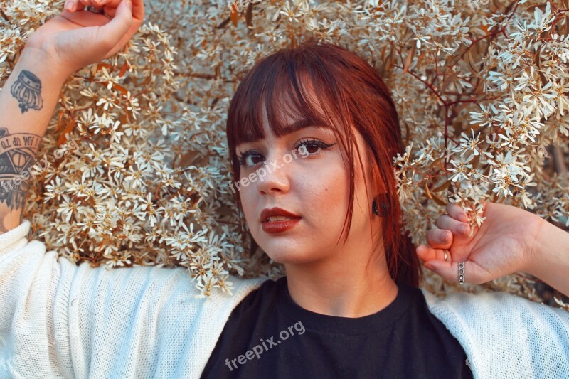 Girl Woman Redhead Red Hair Flowers