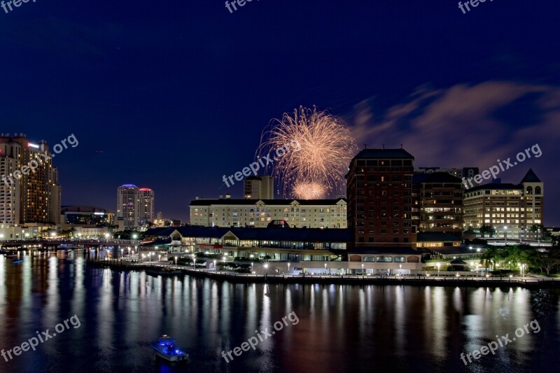 Water Fireworks Reflection Colorful Explode