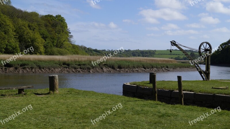 Water Harbour Crane Sky River Green