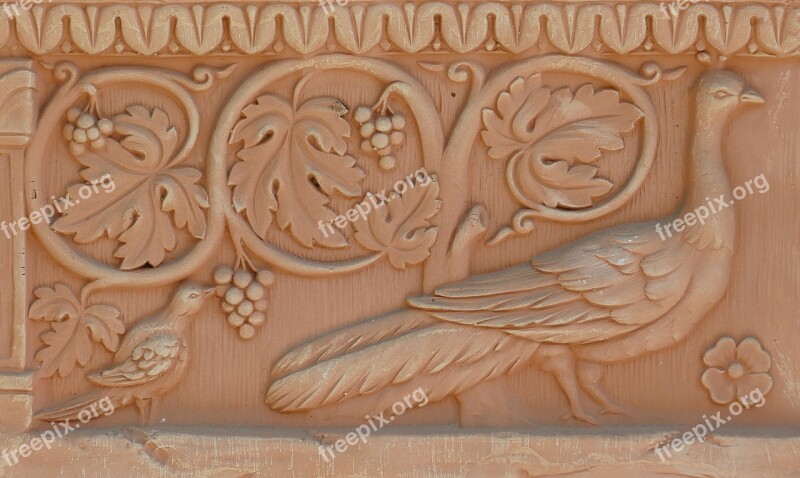 Terracotta Image Bird Grapes Sound Decoration