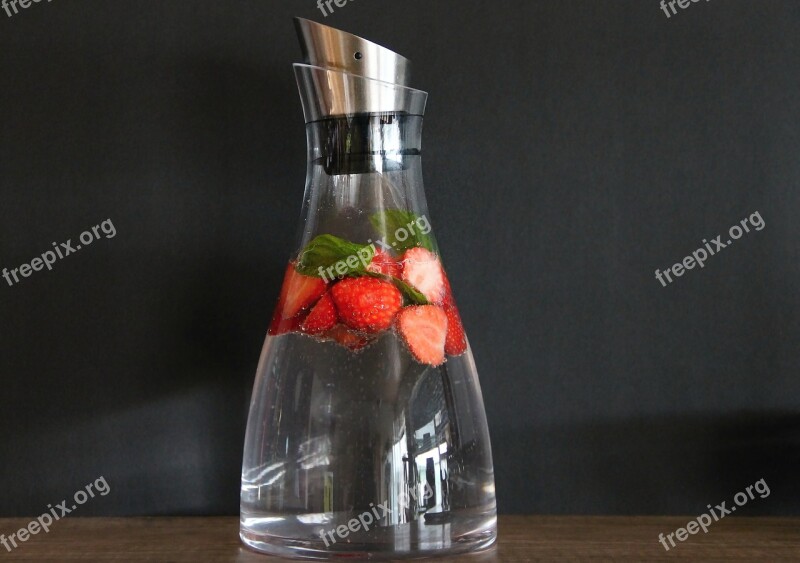 Carafe Water Strawberries Mint Refreshment