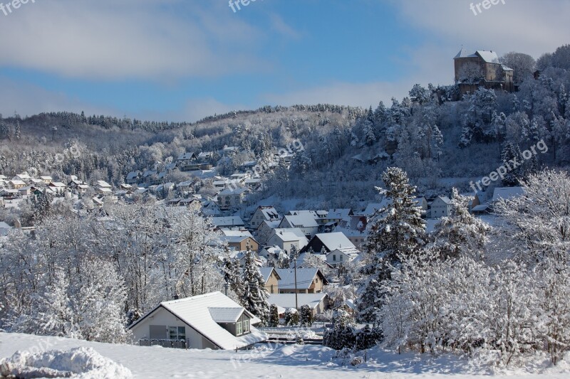 Castle Ice Winter Wintry Fairytale Landscape