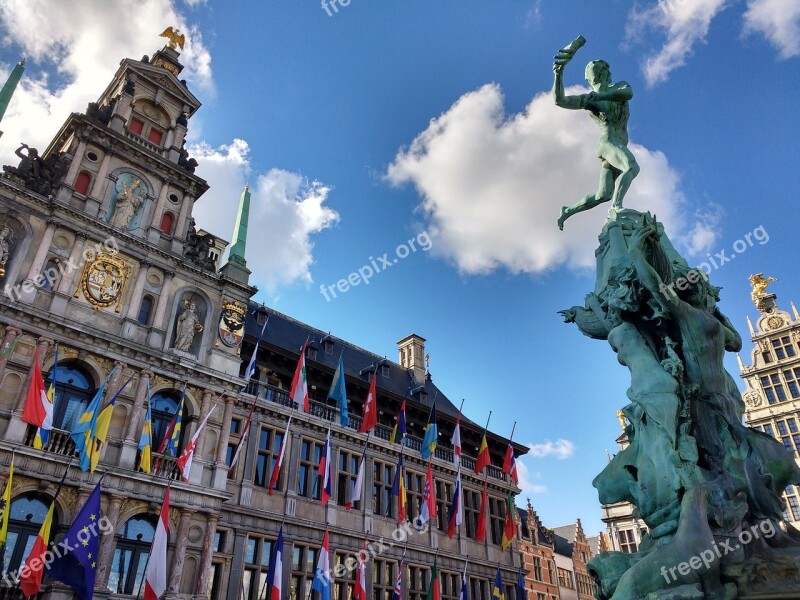 Antwerpen Belgium Architecture Flags Markt