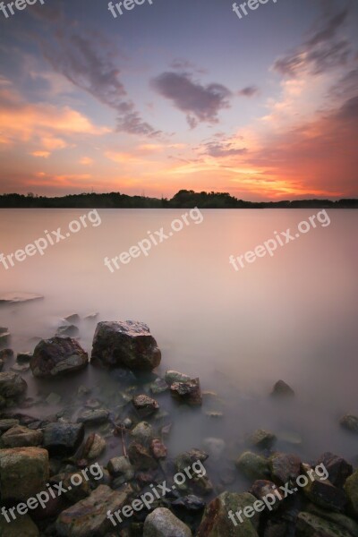 Landscape Sunset Stone Long Exposure Nature