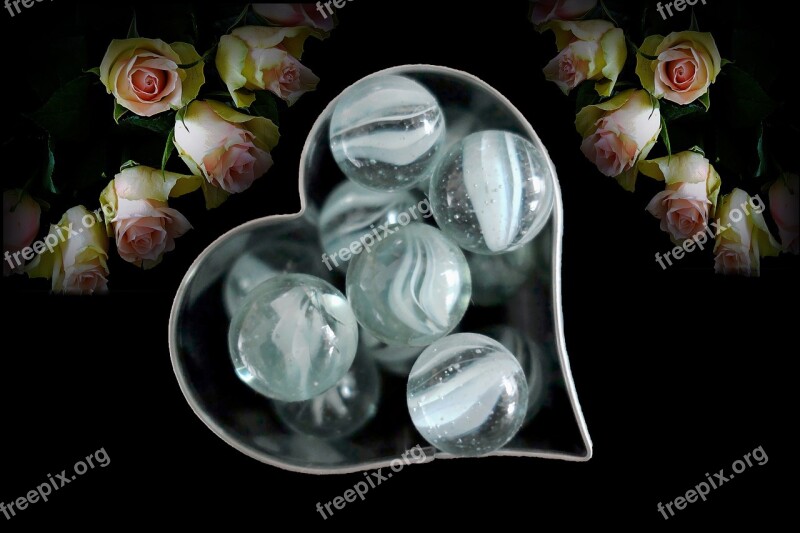 Valentine's Day Heart Roses Glass Glass Ball