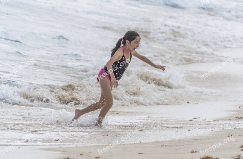 People Person Girl Running Ocean