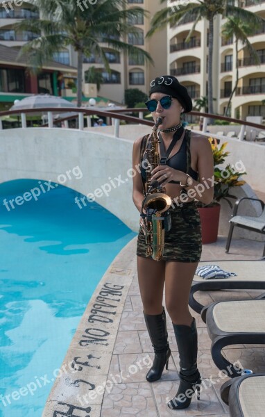 Saxophonist Music Performance Poolside Party