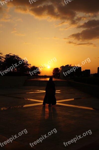 Abu Dhabi Mosque Abaya Sunset Woman