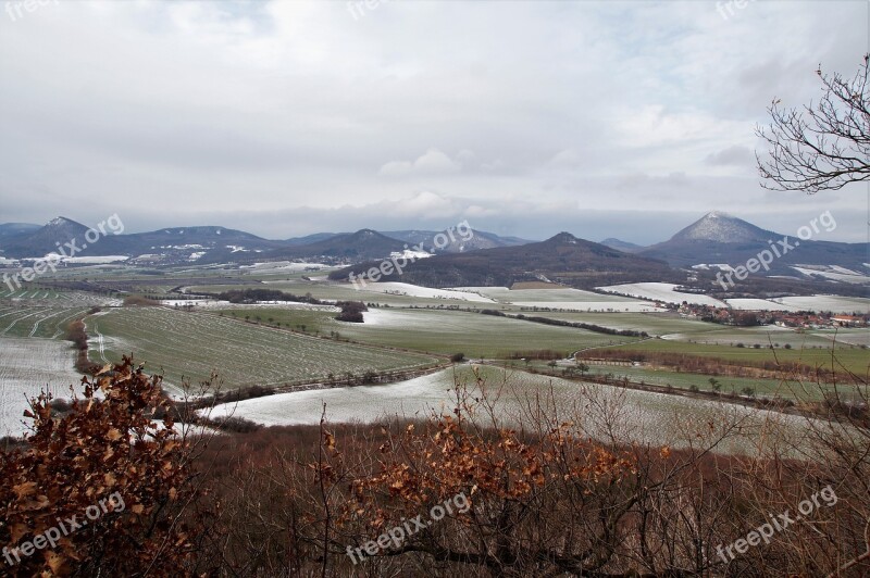 Czech Central Mountains Landscape Panorama Winter