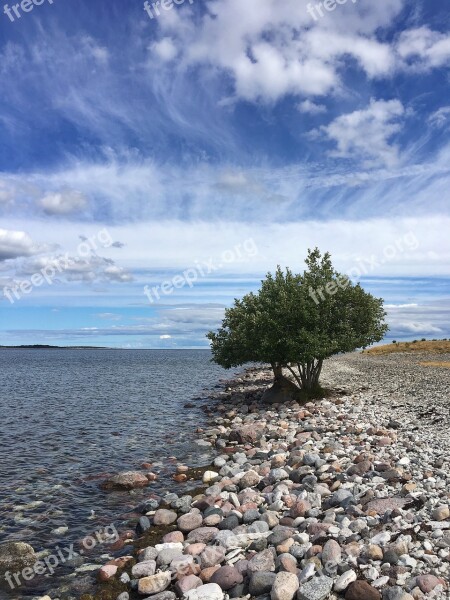 Sweden Gotland Blue Sky Clouds Landscape