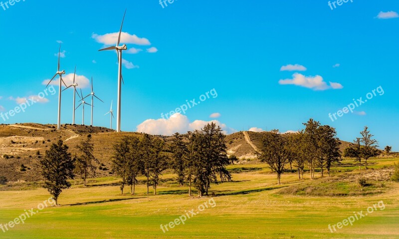 Landscape Trees Windmills Nature Sky