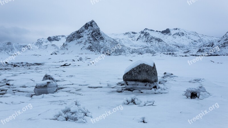 Lofoten Norwegian Fishing Village Coast Winter Mountain