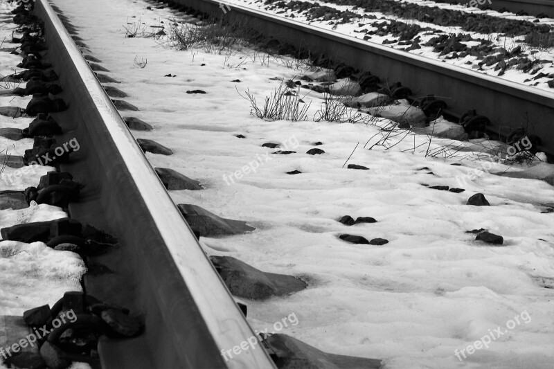 Railroad In Winter Snow Icy Cold Frost