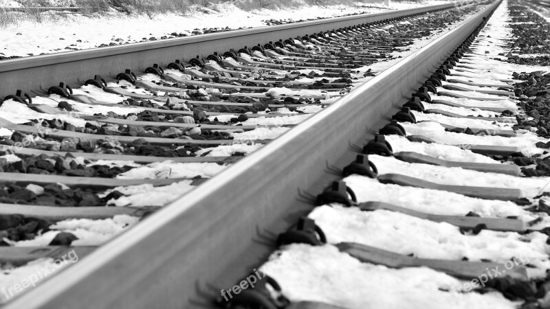 Railroad In Winter Snow Icy Cold Frost