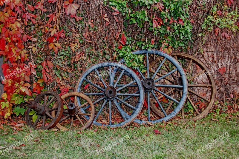 Wheel Wooden Wheel Autumn Nature Leaves