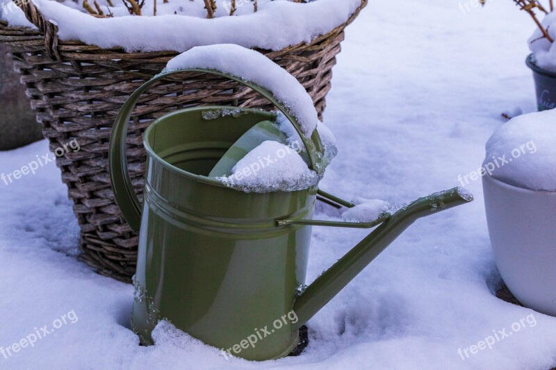 Watering Can Snow Green White Winter