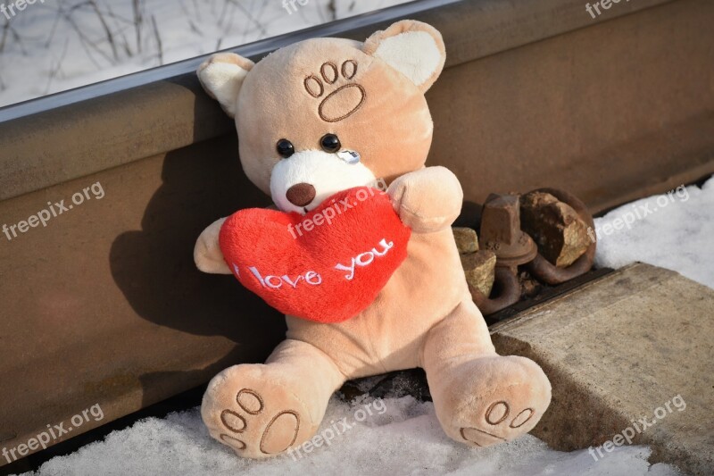 Teddy Bear Crying Stop Youth Suicide Snow Winter Railway