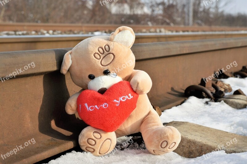 Teddy Bear Crying Stop Youth Suicide Snow Winter Railway