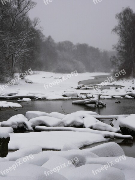 Winter Isar Munich Snow Wintry