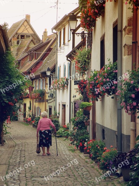 Alsace France Historical Romantic Street Half-timbered Houses The Old Woman