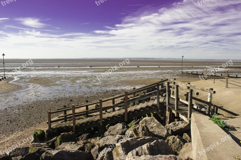 Shoeburyness Low Tide Sea Clouds England