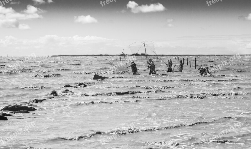 Fishermen Carrelets Sea Net Ocean