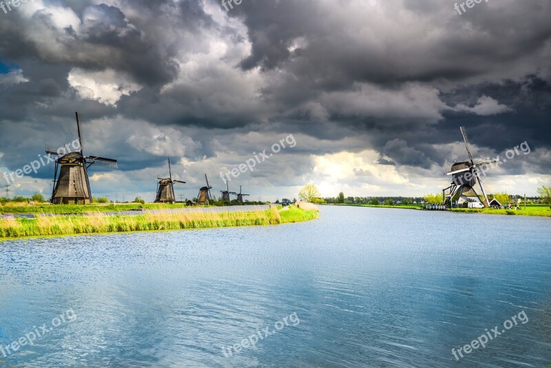 Dutch Windmill Kinderdijk Traditional Mill