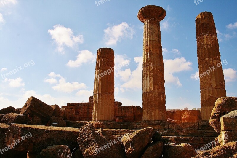 Temple Antique Antiquity Sicily Columnar