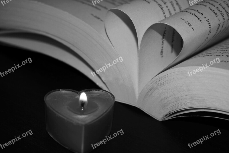 Book Heart Candle Flame Oil Lamp Free Photos