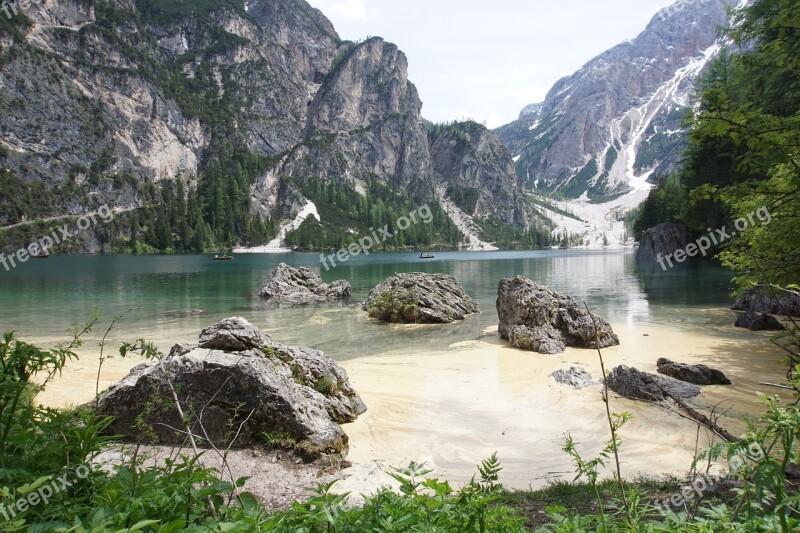 Lake Braies Lake Mountains Rocks Riva