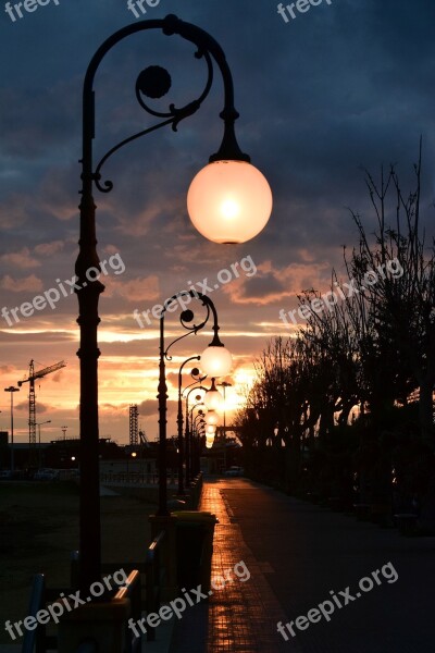 Lanterns Evening Twilight Darkness Road