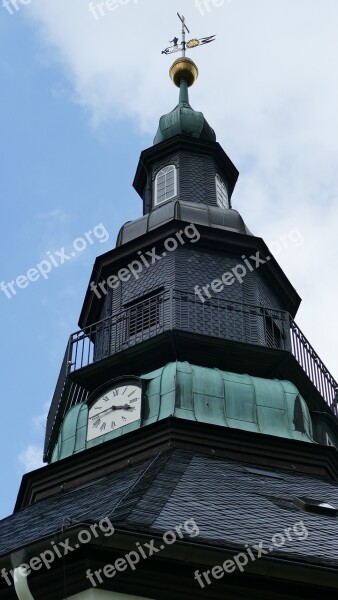 Seiffen Mountain Church Steeple Clock Tower Ore Mountains