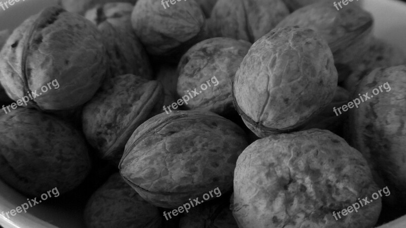 Nuts Walnuts Grayscale Food Healthy