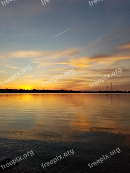 Sunset Lake Horizon Relaxing Peaceful