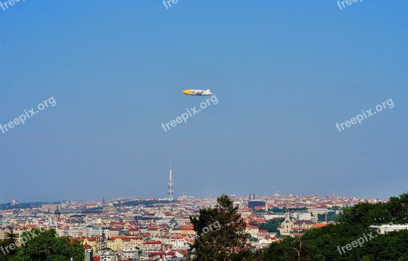 Airship Prague Czechia Zeppelin Cityscape