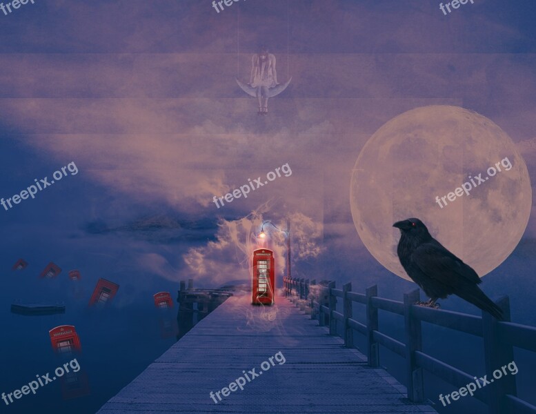 Telephone Both Red Surrealism Raven Dark