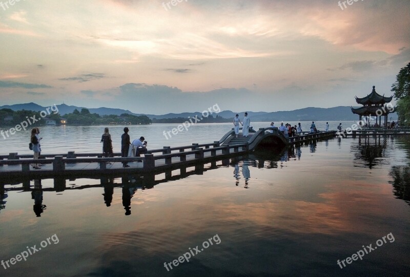 Hangzhou West Lake Long Bridge Park Sunset Free Photos