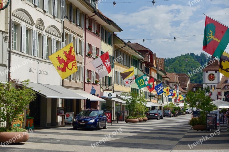 Flags Cityscape Urban Street Sky