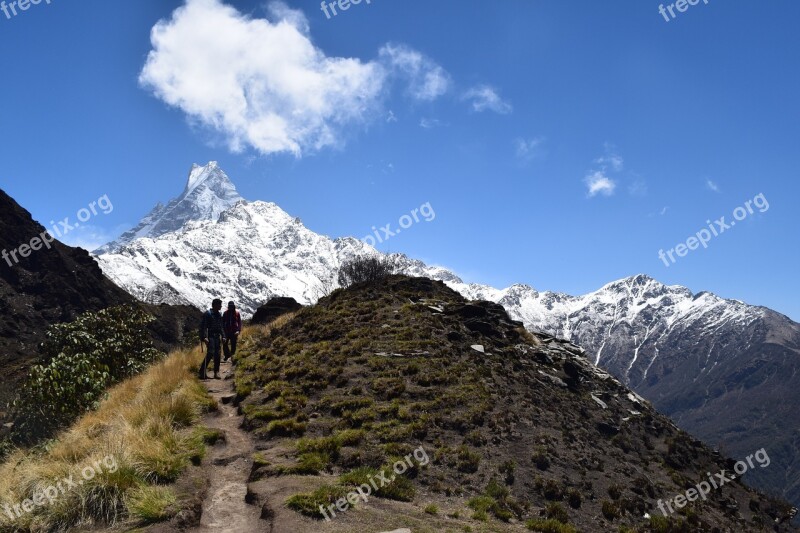 Mountains Trekking Nepal Trek Nature