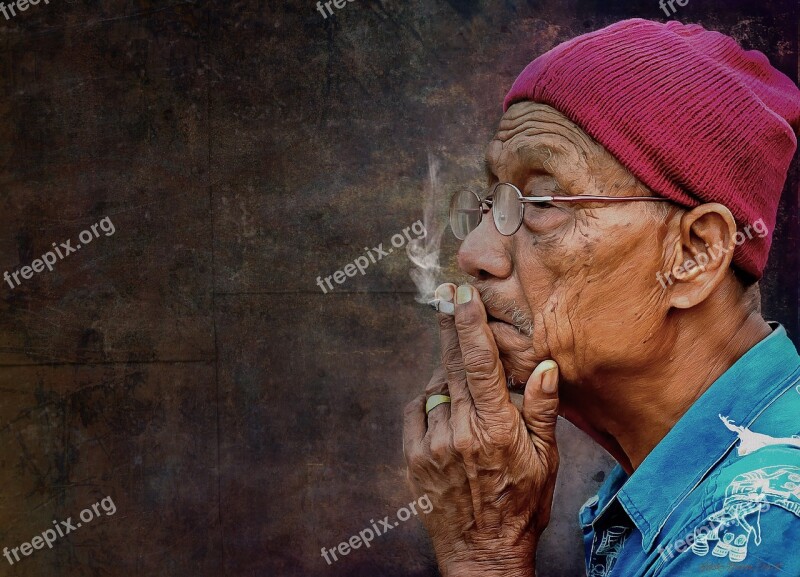 Portrait Male Smoking Head Old