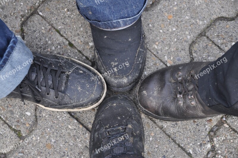 Shoes Team Hiking Together Boots