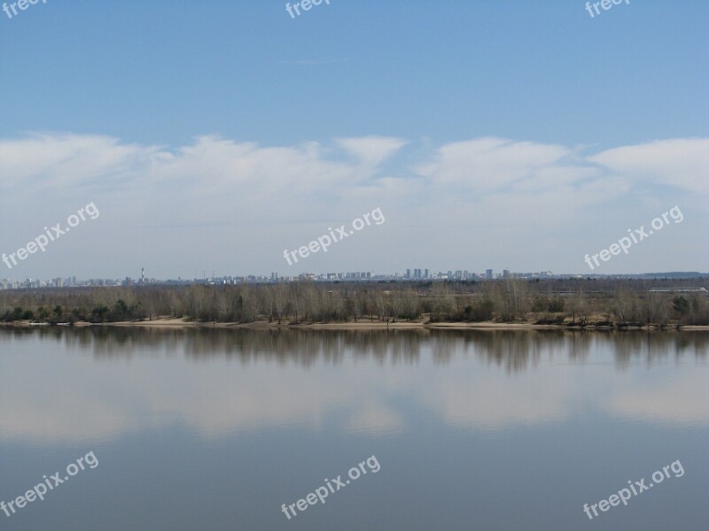 Landscape Spring The River Kama Sky Nature