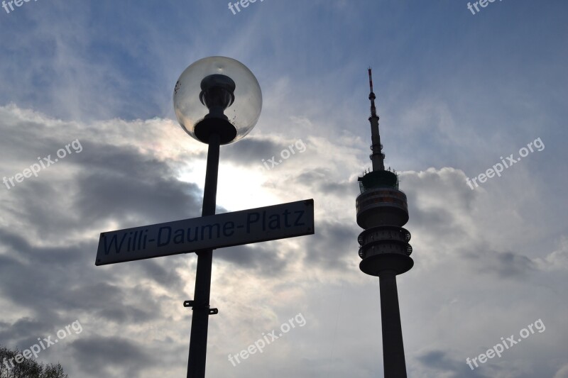 Willi-daume Munich Olympic Park Tv Tower Silhouette