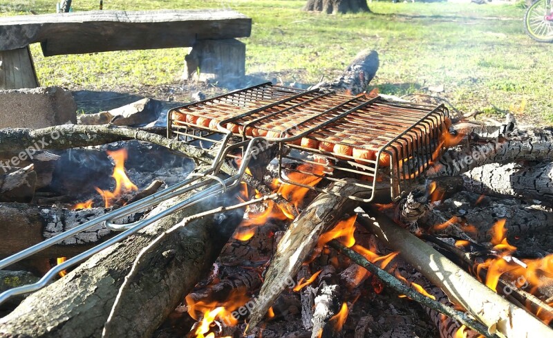 Camp Fire Hot-dogs Grill Outdoors