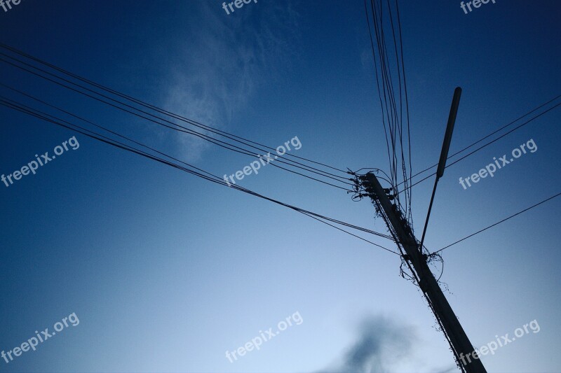 Electric Pole Sky Cloud Blue Electrical