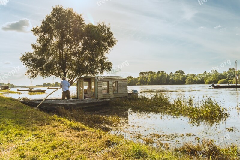 River Tree Boat Houseboat Sky