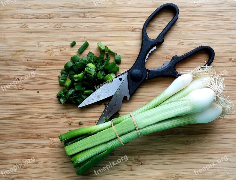 Spring Onion Kitchen Scissors Food Cutting Board Eat