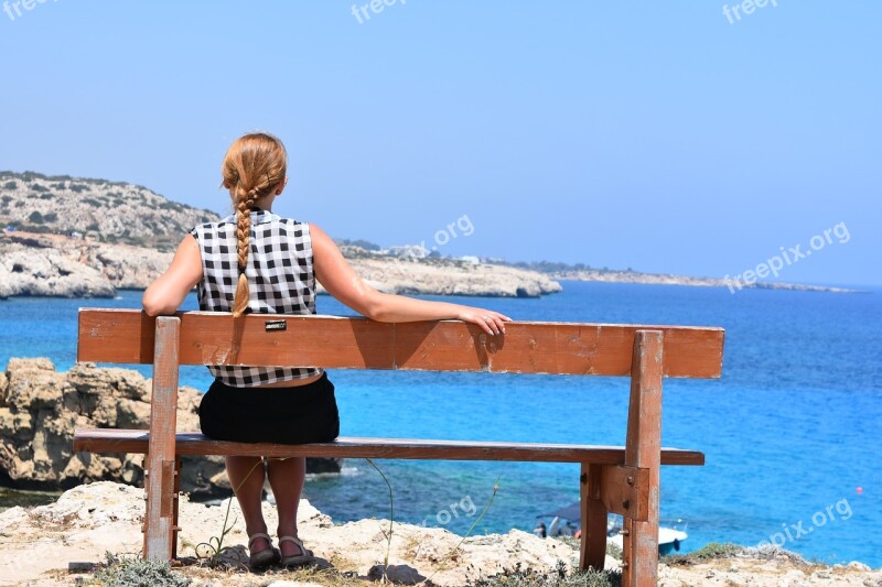 Bench Girl Woman View Landscape